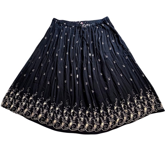 Erika Brooke Plus Size 24 Black Embroidered Rayon Boho Skirt NWT - Picture 1 of 11